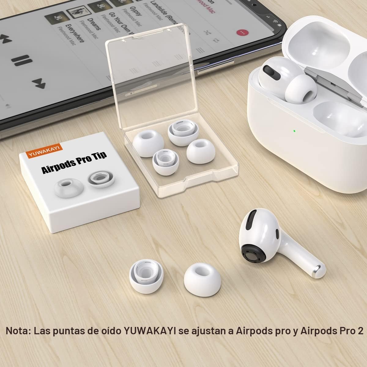 Almohadilla de Repuesto 3 Pares para Airpods Pro y Airpods Pro 2 con Orificio para ReduccióN de Ruido Y Caja de Almacenamiento PortáTil y se Ajustan Al Estuche de Carga (S/M/L)