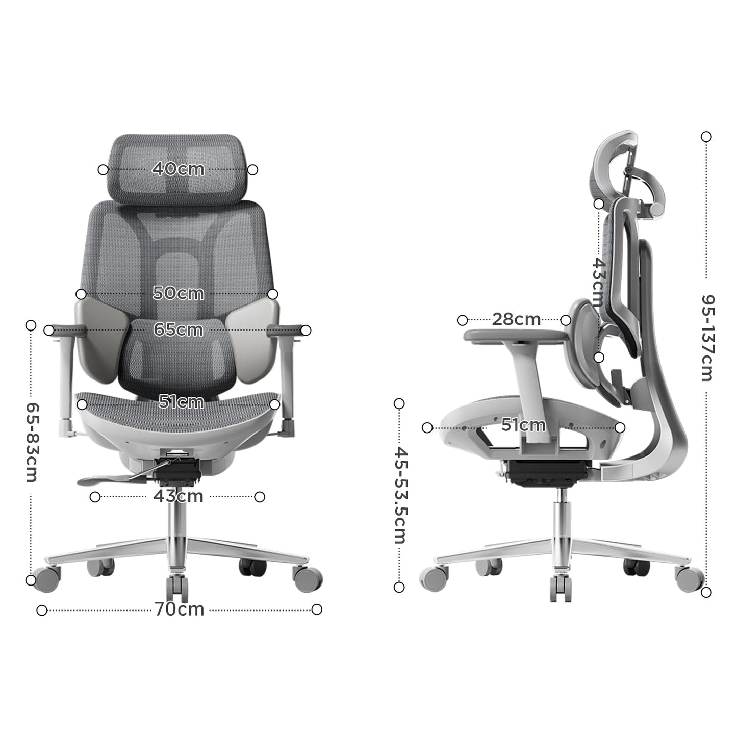 Hbada E3 Air Silla de Oficina Ergonomica - Soporte Lumbar Dinámico de 3 Zonas, Reposacabezas 3D y Brazos 4D, Silla Ergonomica Escritorio Sin Pedales (Gris)