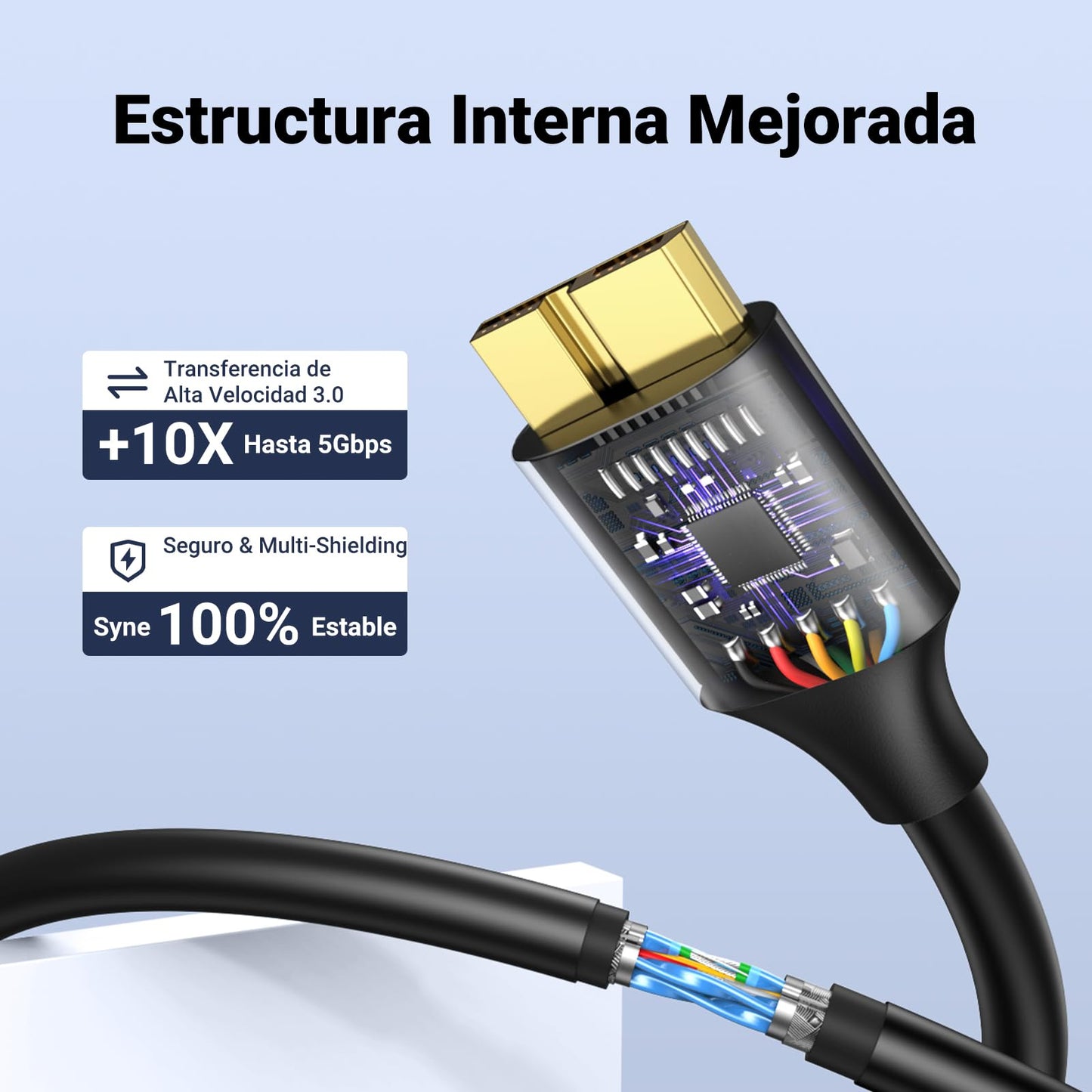 UGREEN Cable USB 3.0 a Micro B 5Gbps Compatible con Galaxy Note S5, Disco Duro Toshiba Canvio Basic, Seagate Backup, Maxtor M3, WD My Passport (0.5 M)