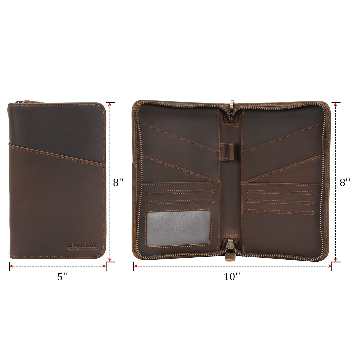 Polare - Funda de Cuero de Grano Completo para Hombres y Mujeres, Bloqueo RFID, Cartera de Viaje Familiar, Capacidad para 6 pasaportes, marrón Oscuro, S, Retro