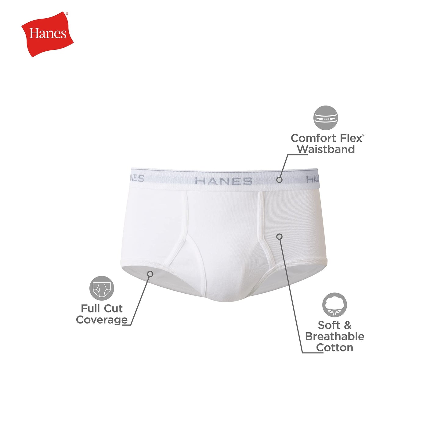Hanes Men's White Tagless Briefs, 6 Pack, Medium