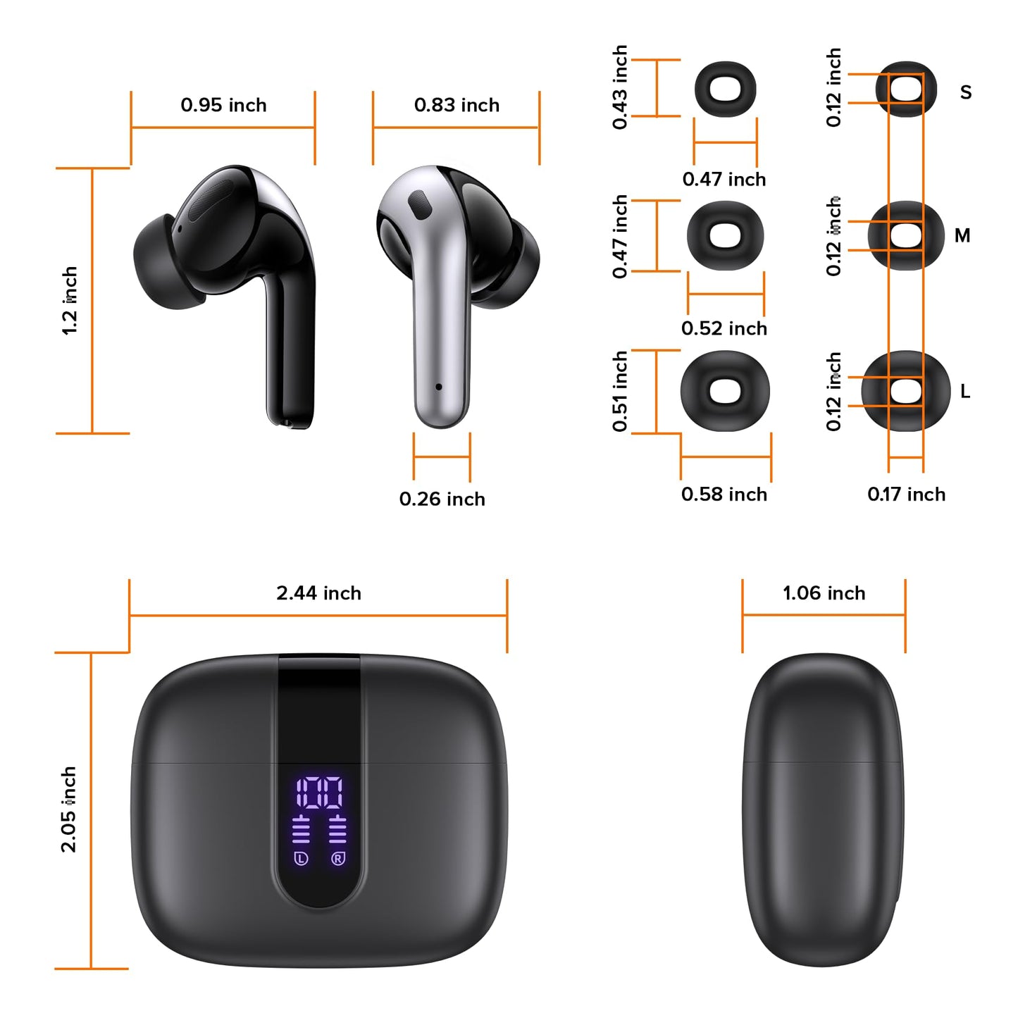 Auriculares inalámbricos Verdaderos de LED Power Display Aurfones con Estuche de Carga inalámbrica IPX5 Implaz
