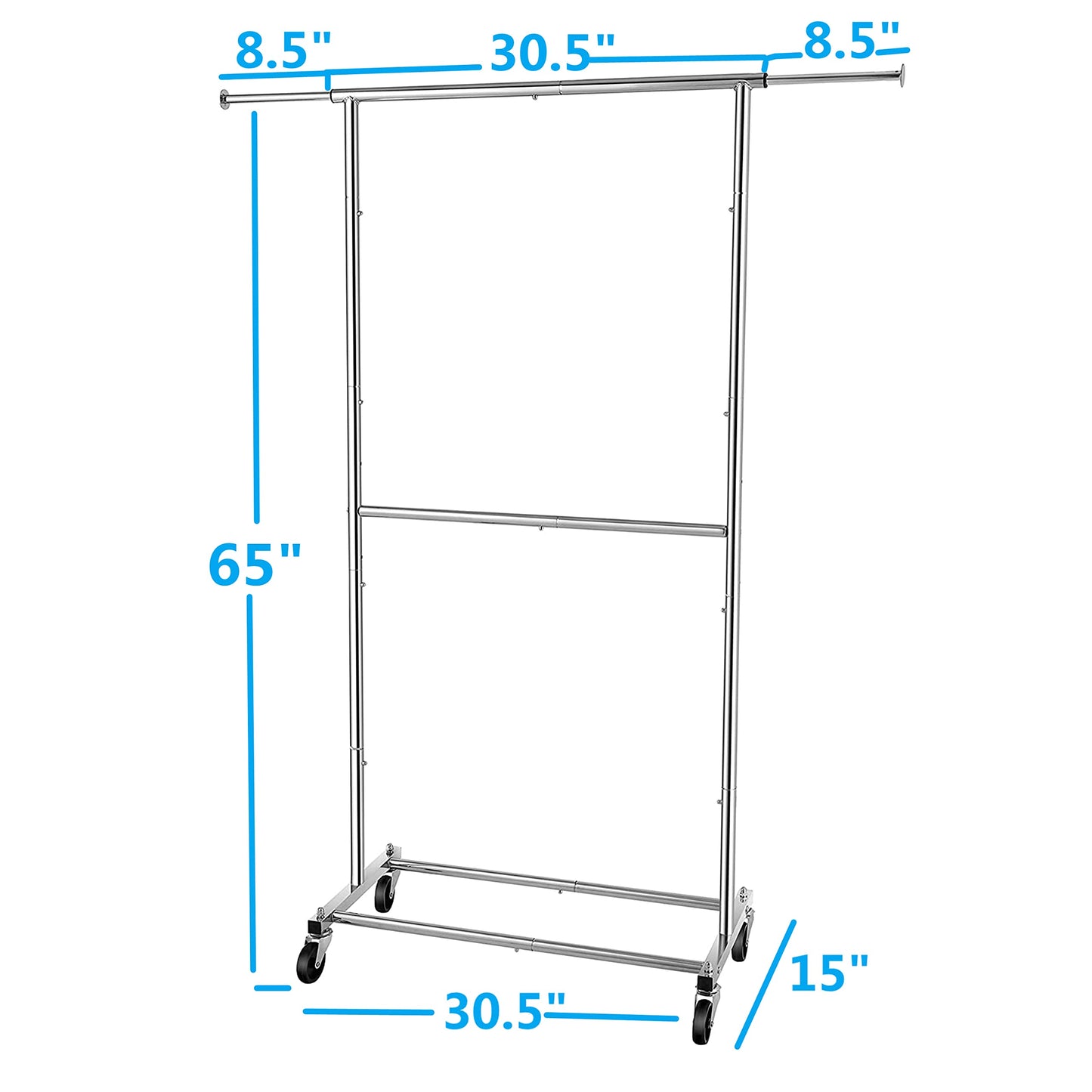 Simple, Tendencia, Doble barra de ropa, organizador con ruedas para colgar la ropa, cromado