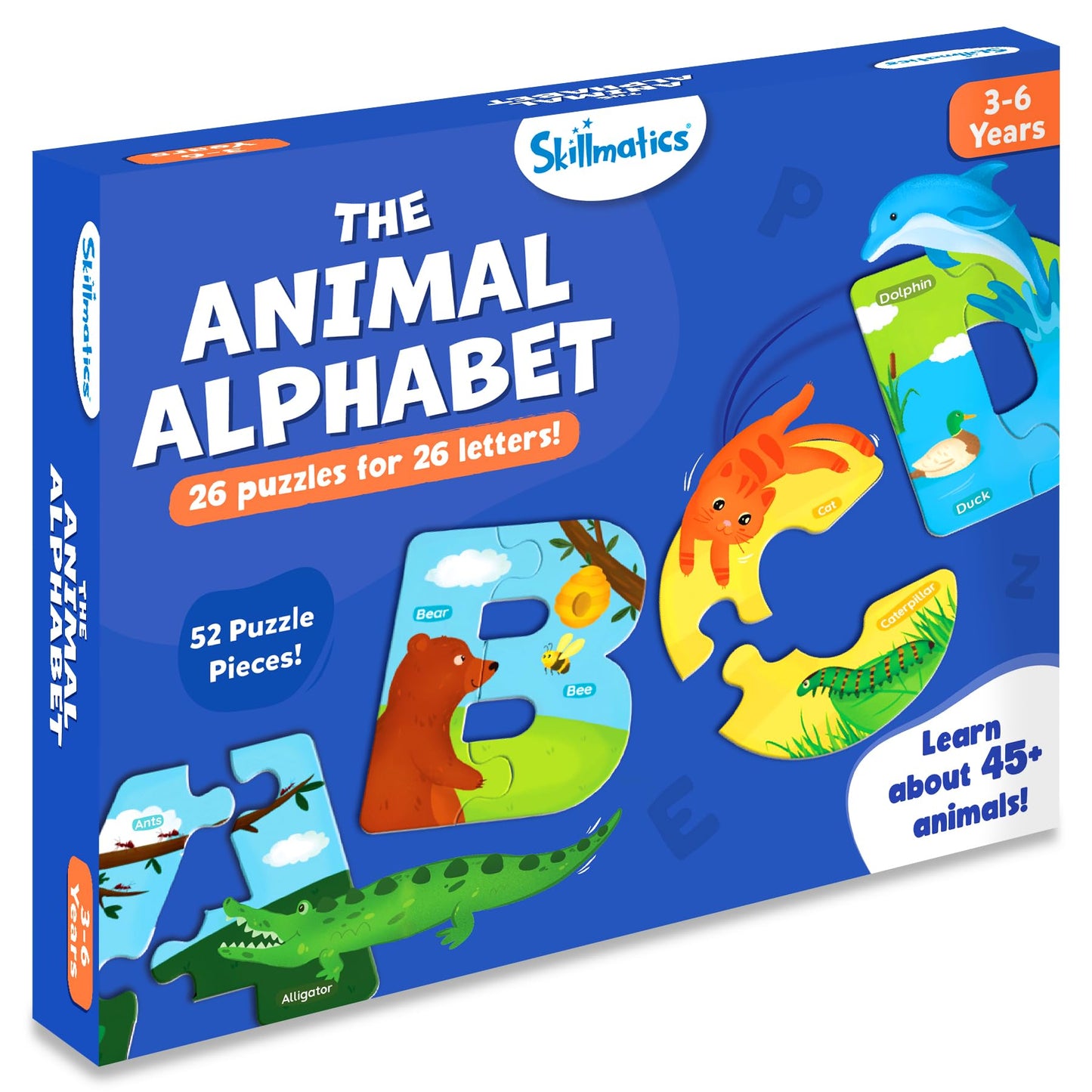 Skillmatics Rompecabezas de alfabeto de animales, rompecabezas de 52 piezas para niños pequeños, preescolares, juguete educativo para aprender ABC y letras, regalos para niños y niñas de 3, 4, 5, 6