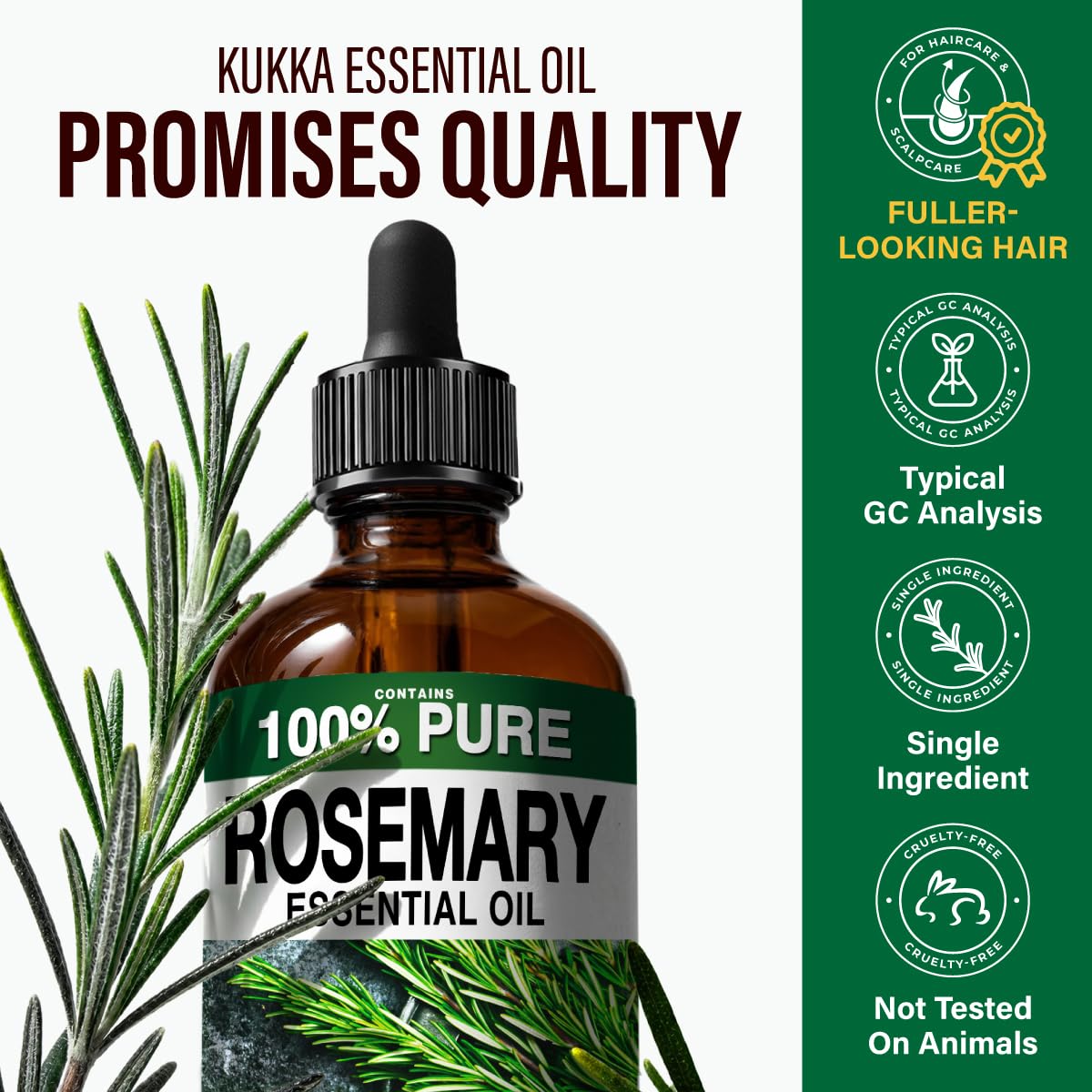 Kukka Aceite romero para el crecimiento cabello (118 ml) - Aceites romero 100% naturales sin diluir para piel, difusor, cuero cabelludo seco y aromaterapia - Aceite romero para el crecimiento cabello