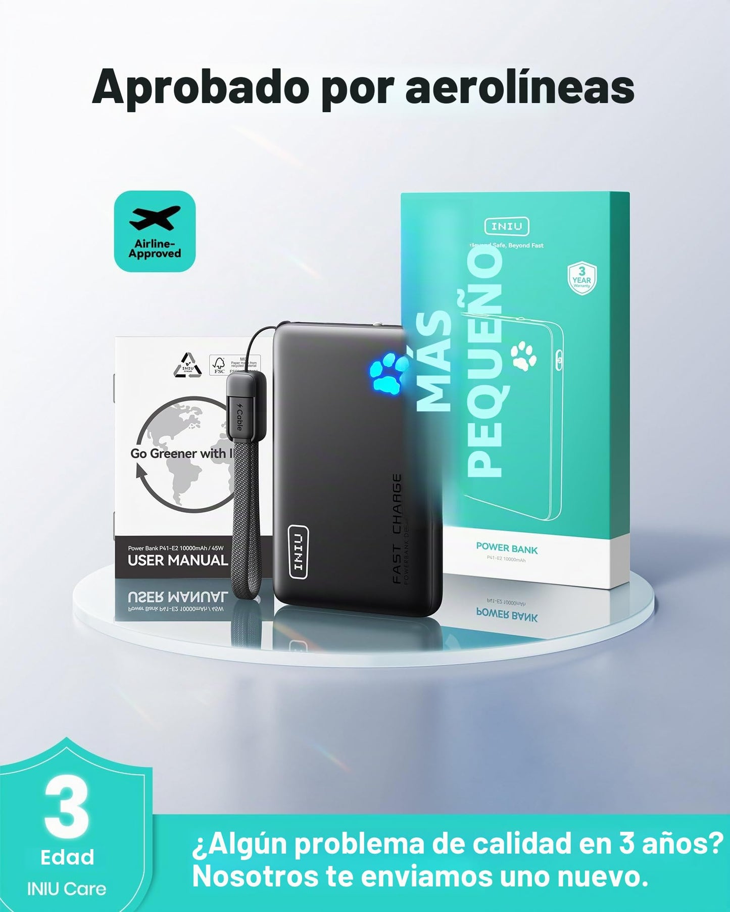 INIU Cargador portátil, Slimmest 10000mAh 22.5W PD Power Bank, USB C in&Out Fast Charging Battery Pack, External Phone Powerbank Compatible with iPhone 16 15 14 13 Samsung S22 S21 Google iPad etc