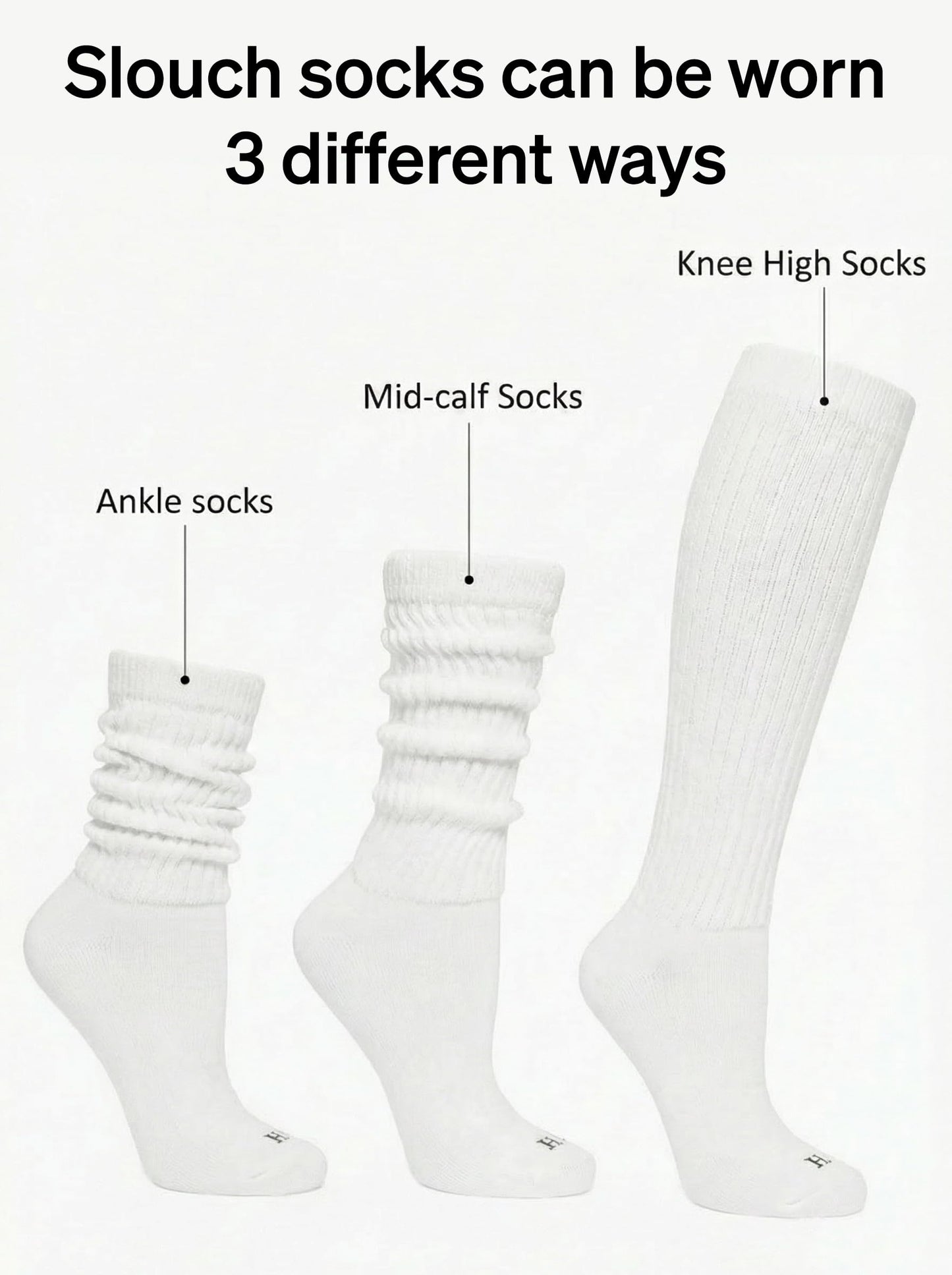 HUE Women's Slouch Sock 3 Pair Pack, White/White/White, One Size