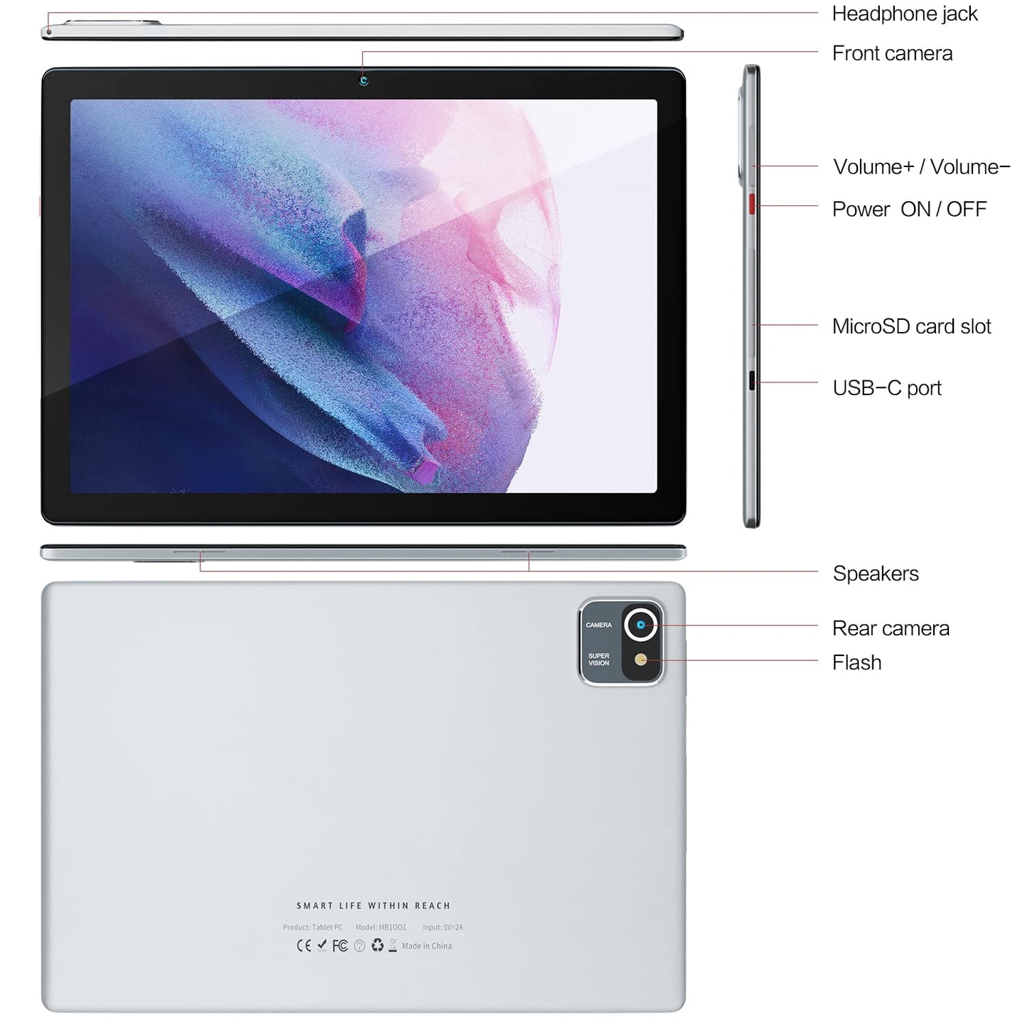 Tablet 10.1 Inch Quad-Core 32GB Android 10 IPS HD Display 6000mAh Tablets (Silver)