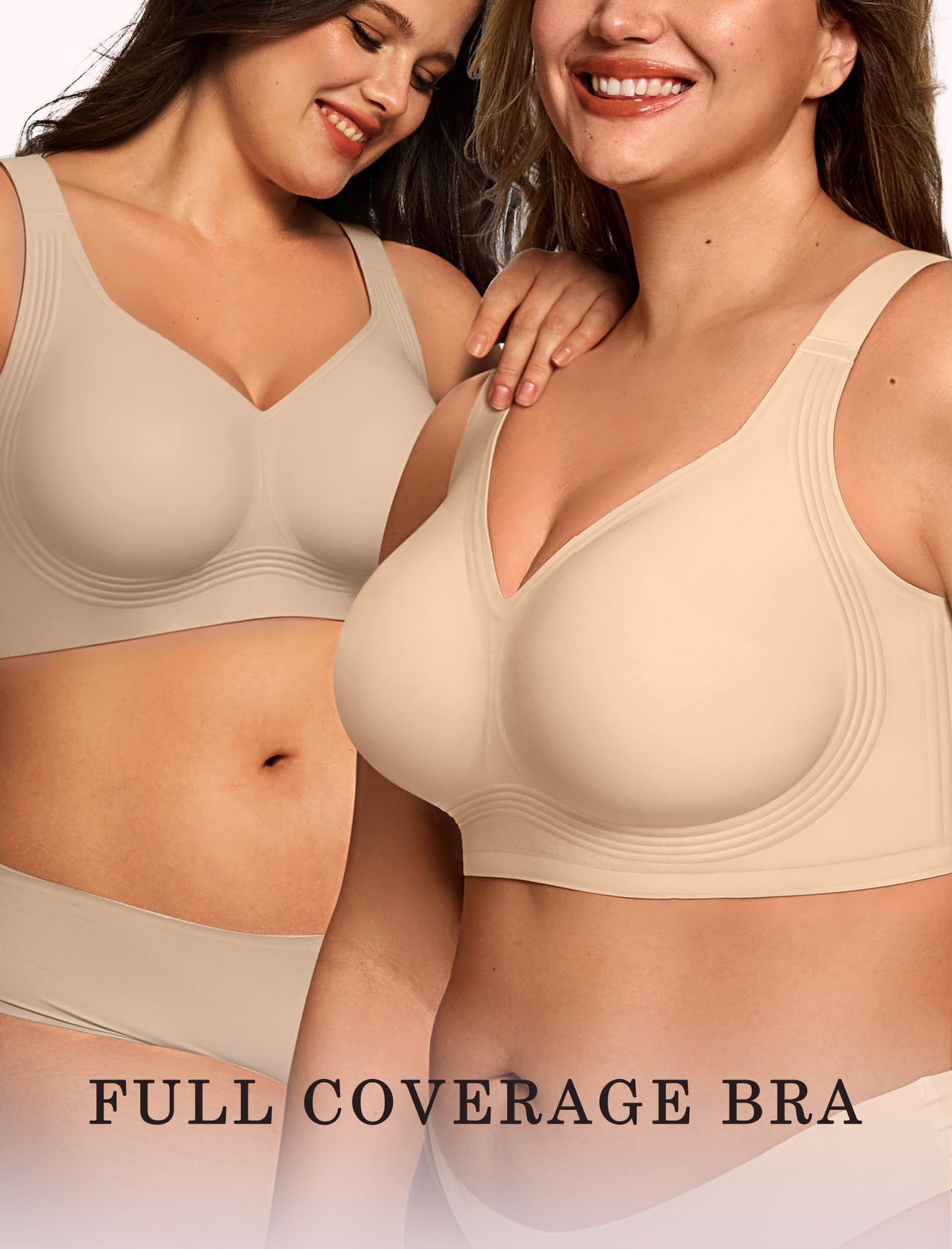 OEAK Brasier sin aros para mujer, talla grande, sin costuras, cobertura completa, push up, cómodo, sin aros, Creamy Beige, X-Large