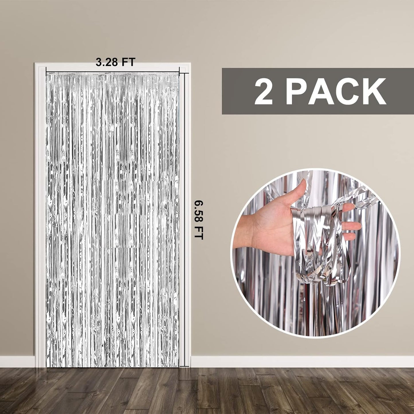 Paquete de 2 Cortinas de Papel de Aluminio con Flecos metálicos Plateados, Accesorios para Cabina de Fotos para cumpleaños, Boda, Compromiso, Baby Shower, Despedida de Soltera, Navidad, celebración,