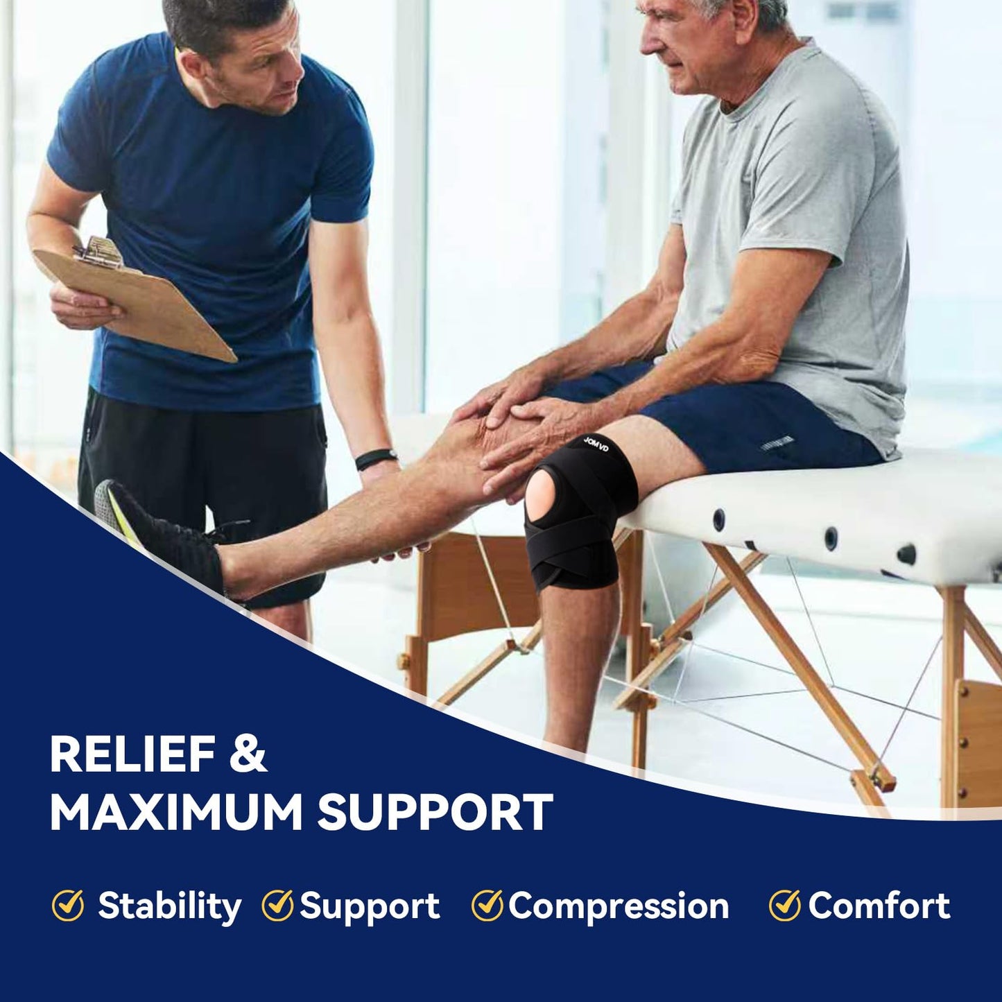 JOMVD Rodillera profesional para dolor de rodilla, soporte de rodilla ajustable con estabilizadores laterales para dolor de rodilla, menisco, desgarro, artritis, recuperación de articulaciones