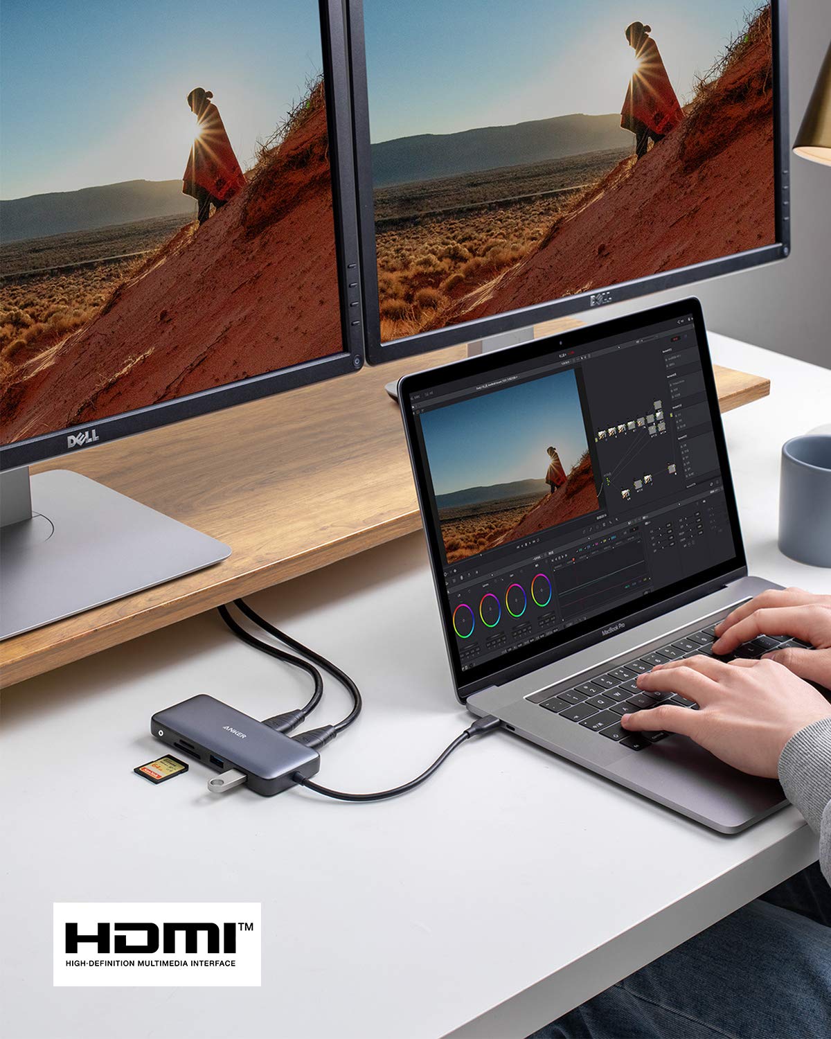Anker PowerExpand 8-in-1 USB C Adaptador, USB C Media Hub, Dual 4K HDMI, 100W Power Delivery 1 Gbps Ethernet 2 Puertos de Datos USB 3.0, Lector de Tarjetas de Memoria SDµSD para MacBook Pro