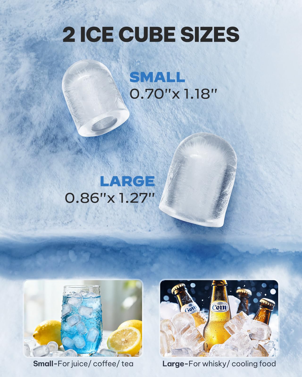 Silonn Máquina de hielo para encimera, máquina de hielo portátil con asa de transporte, máquina de hielo autolimpiable con cesta y pala, 9 cubos en 6 minutos, 26 libras por día