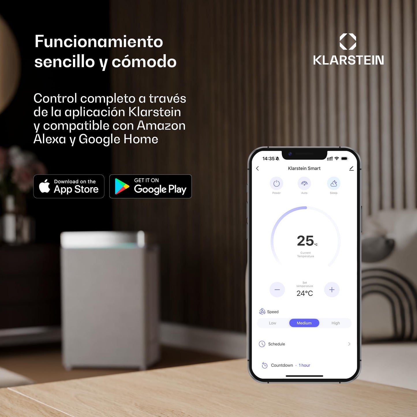 Klarstein Skyscraper Ice Smart Climatizador Evaporativo – 4 en 1: Ventilador, Enfriador, Purificador & Humidificador, 180 m³/h, Control App & Alexa, Depósito 6L, Oscilación, Ionizador, Blanco