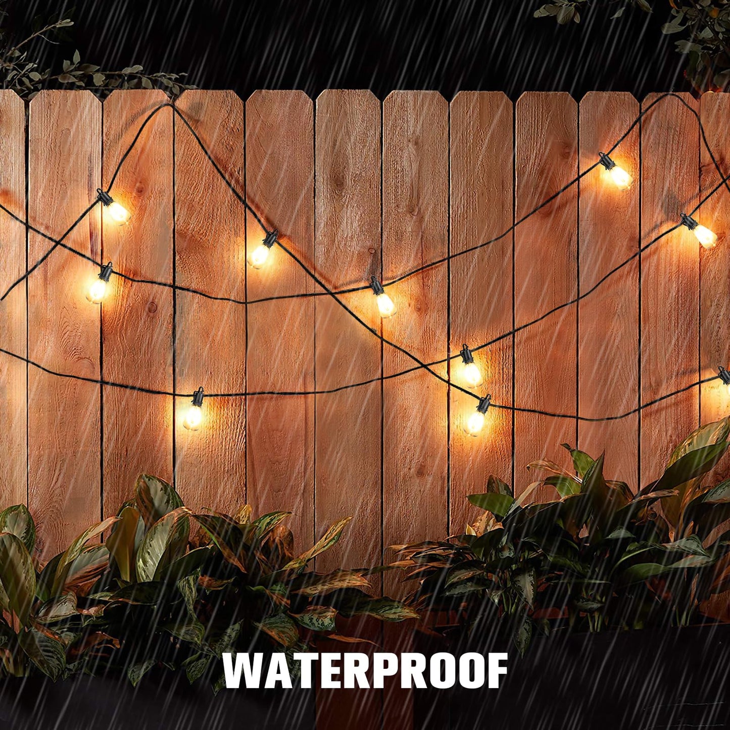 OOOLED Guirnalda de luces solares de 60 pies para exteriores con control remoto, IP65 impermeable, inastillable, ST38, 20 bombillas LED, luces colgantes exteriores regulables de 2700 K para patio
