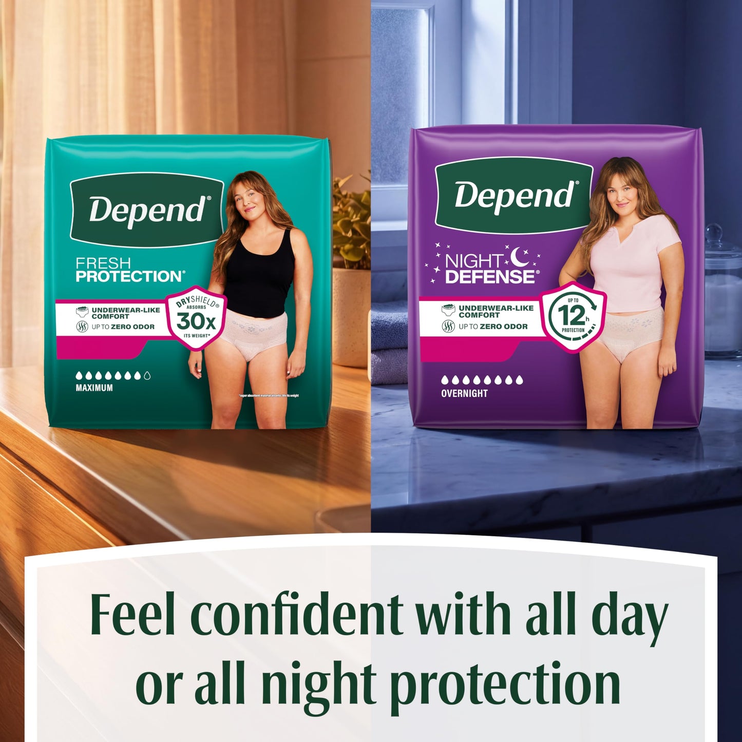 Depend FIT-FLEX Ropa interior de incontinencia para mujeres, máxima absorción, grande, rubor, 72 unidades