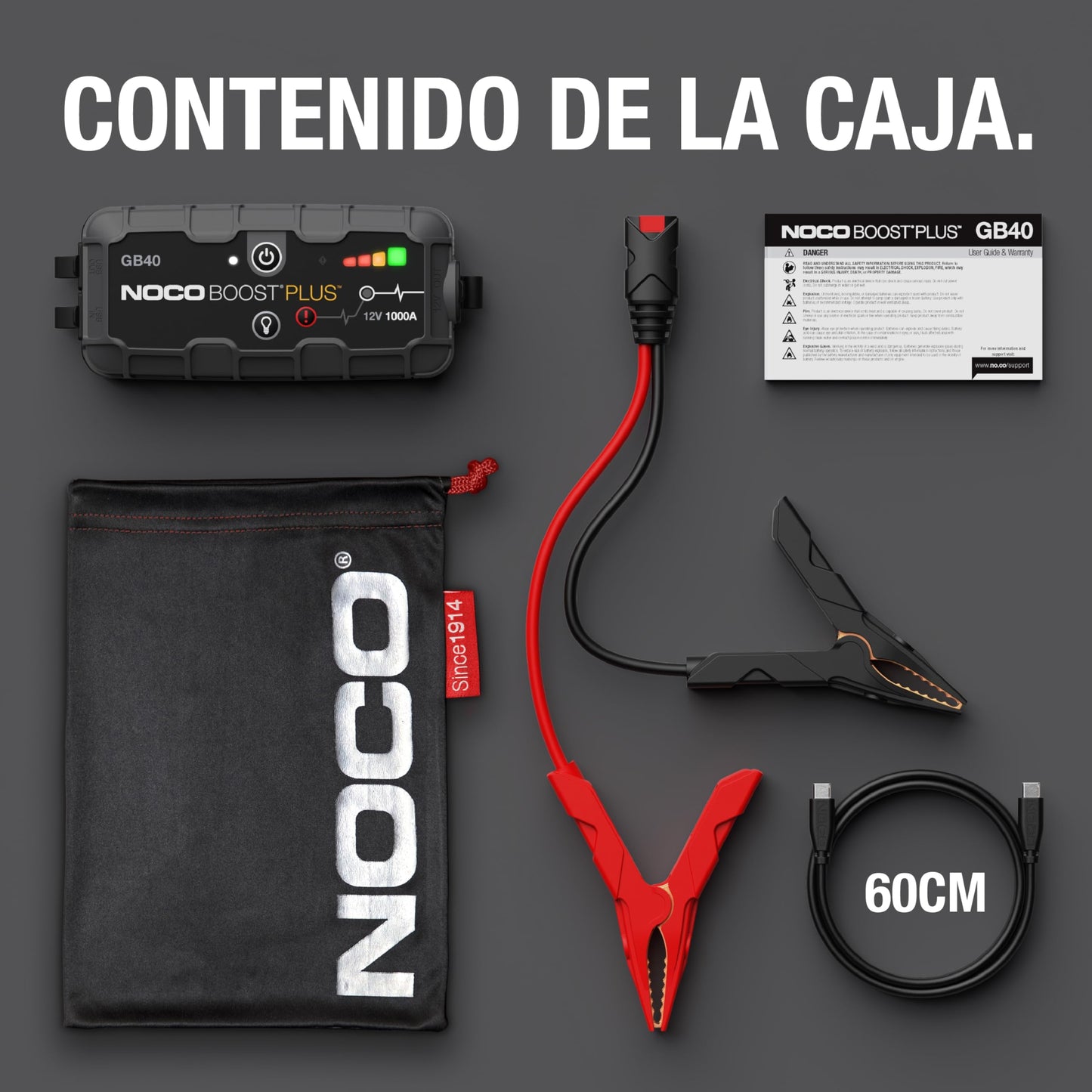 NOCO Boost GB40: Arrancador de Batería de Litio de 1000A UltraSafe – Antichispas y Protección contra Polaridad Inversa – Power Bank USB y Linterna LED – para Motores de Gasolina 6,0L y Diésel 3,0L