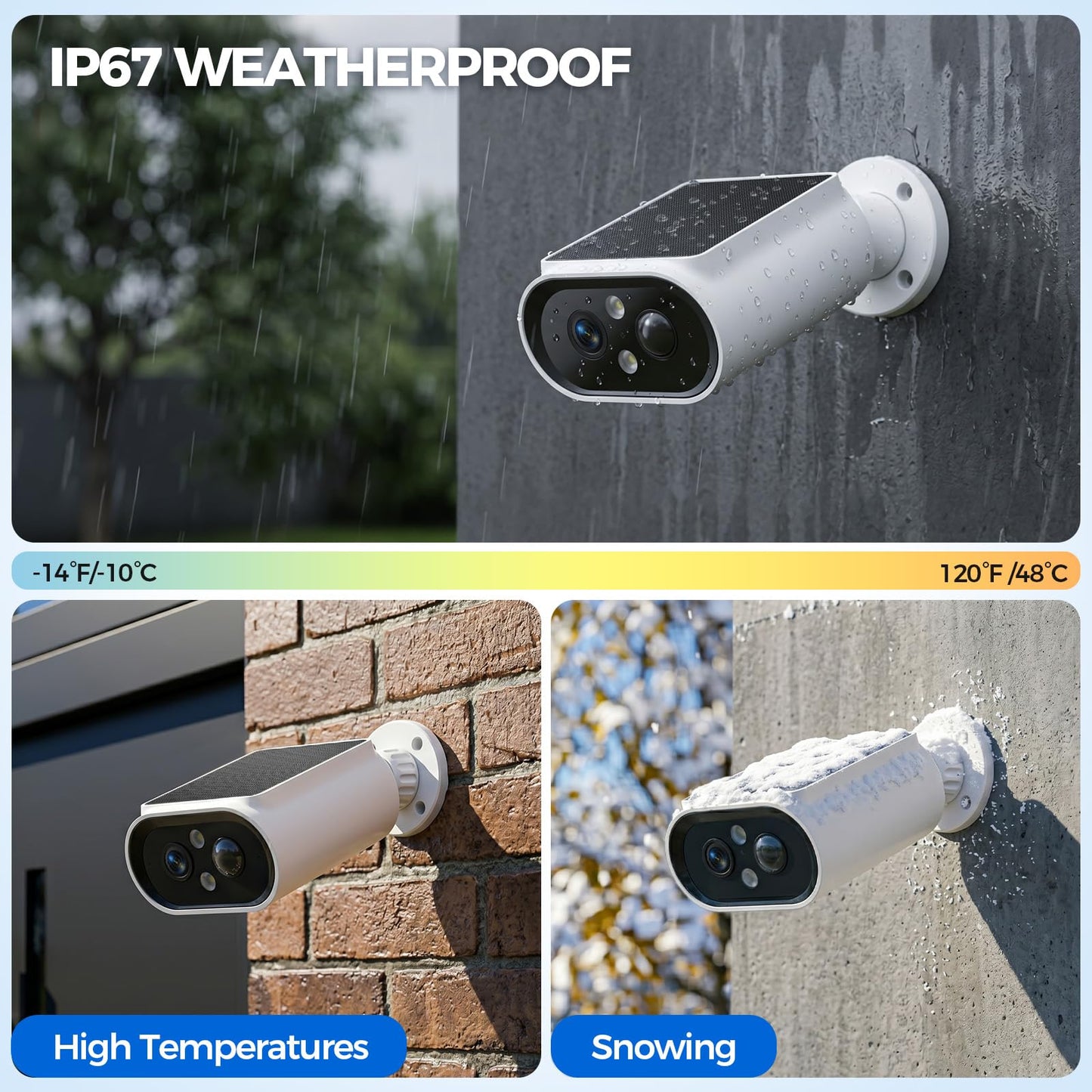 AlkiVision Cámaras de seguridad solares inalámbricas para exteriores, cámaras de visión nocturna a color 2K para seguridad del hogar, detección de movimiento IA, visión de 360°, foco, audio