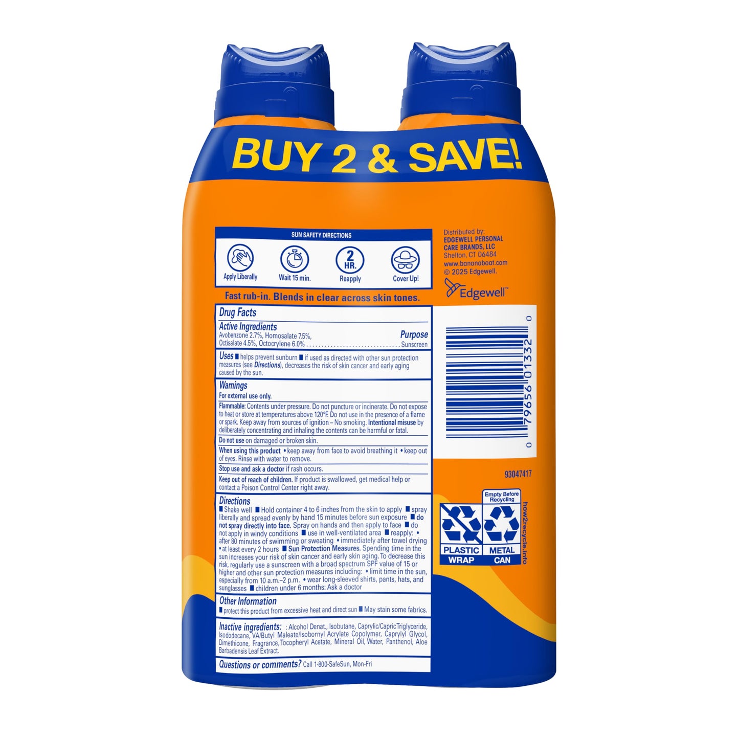 Protector solar en spray de amplio espectro Banana Boat, rendimiento deportivo, ultra pulverización, 2 unidades, SPF 30, 2 unidades, 170 g