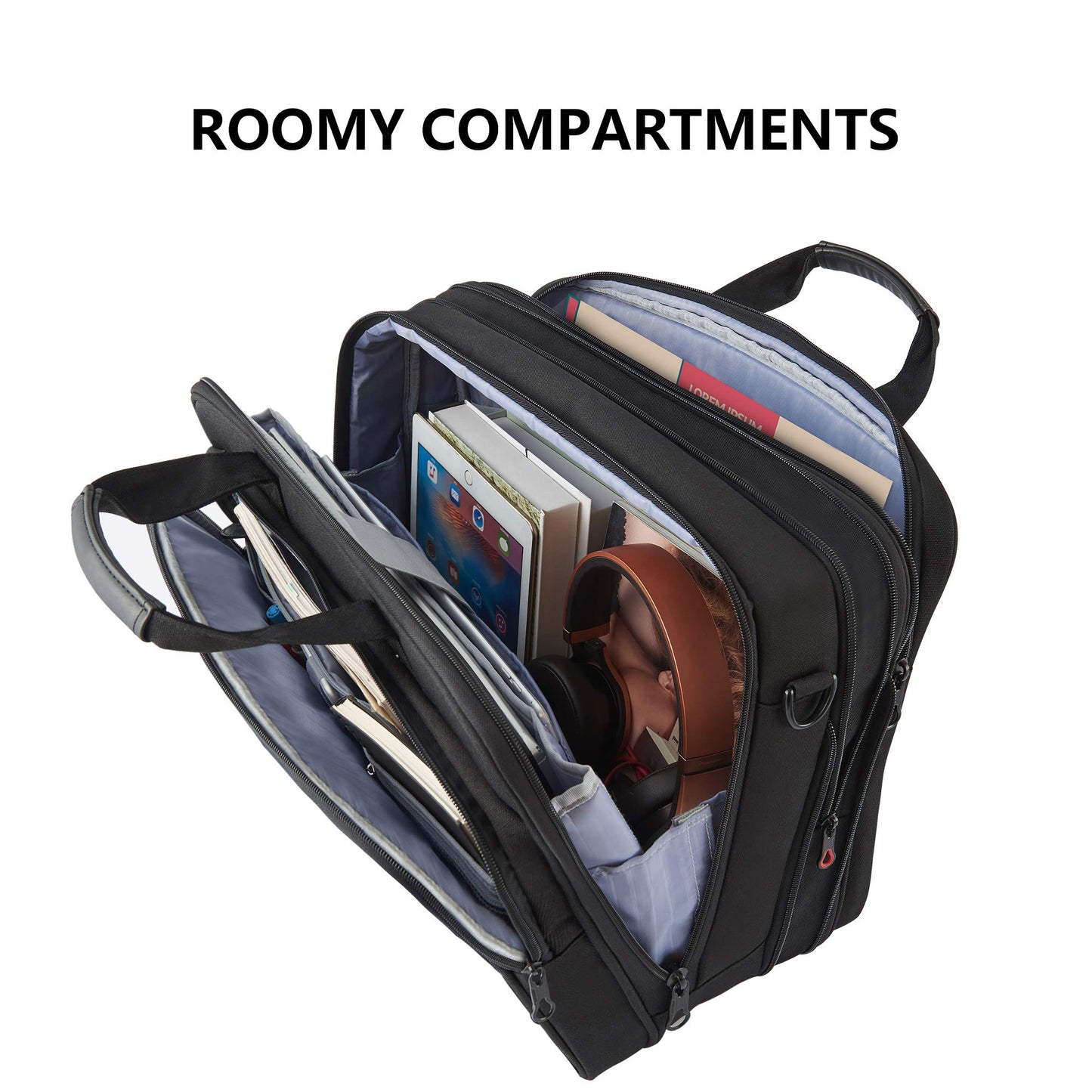 KROSER 18" Bandolera para Portátil Maletín Premium para Laptop hasta 17.3" Expandible Hidrófugo Bolsa del Hombro Bolsa de Computadora para Viajes/Negocios/Escuela/Hombres/Mujeres-Negro