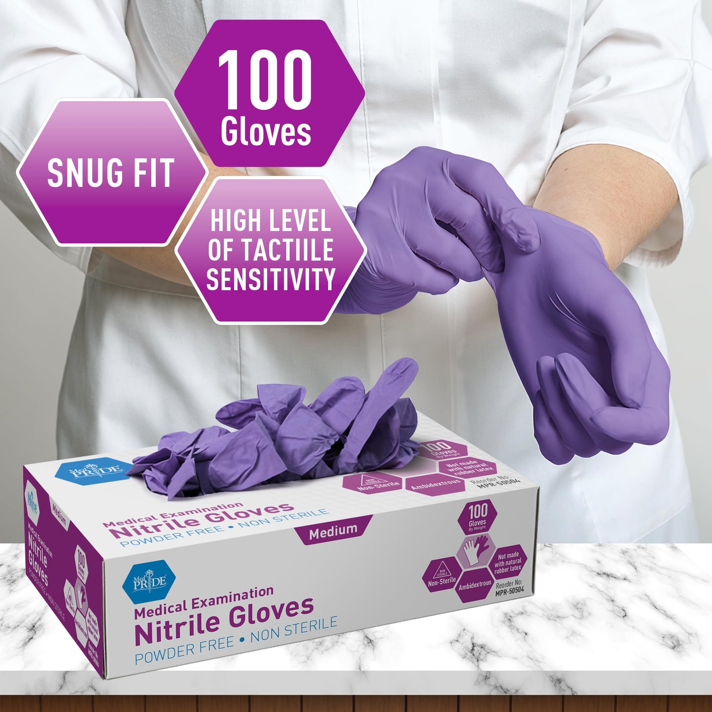 MED PRIDE Los guantes de nitrilo examen sin polvo medio (100 count)