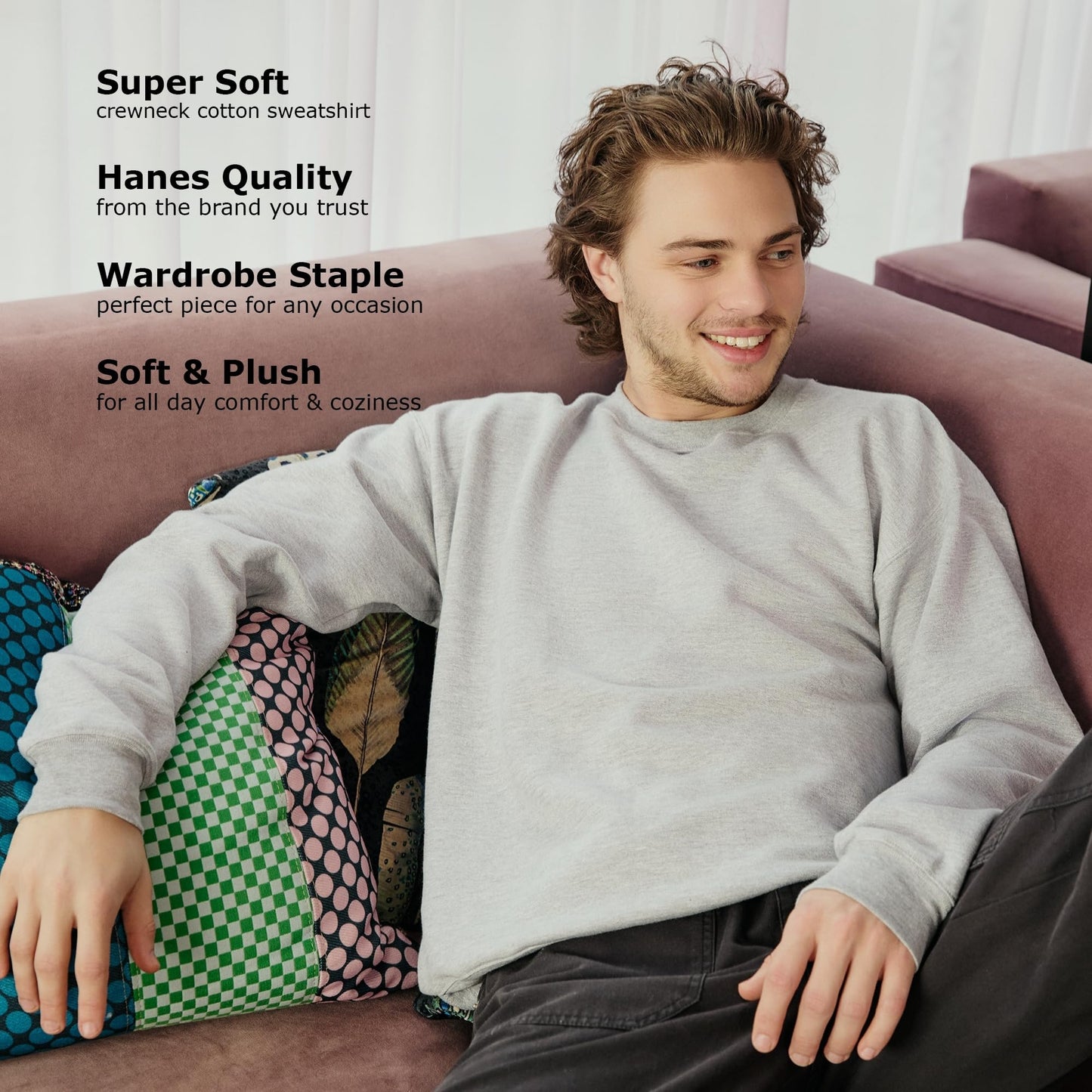 Hanes Ecosmart Fleece, Pullover Crewneck Sweatshirt, 1 Or 2 Pack Sudadera, Negro, L para Hombre