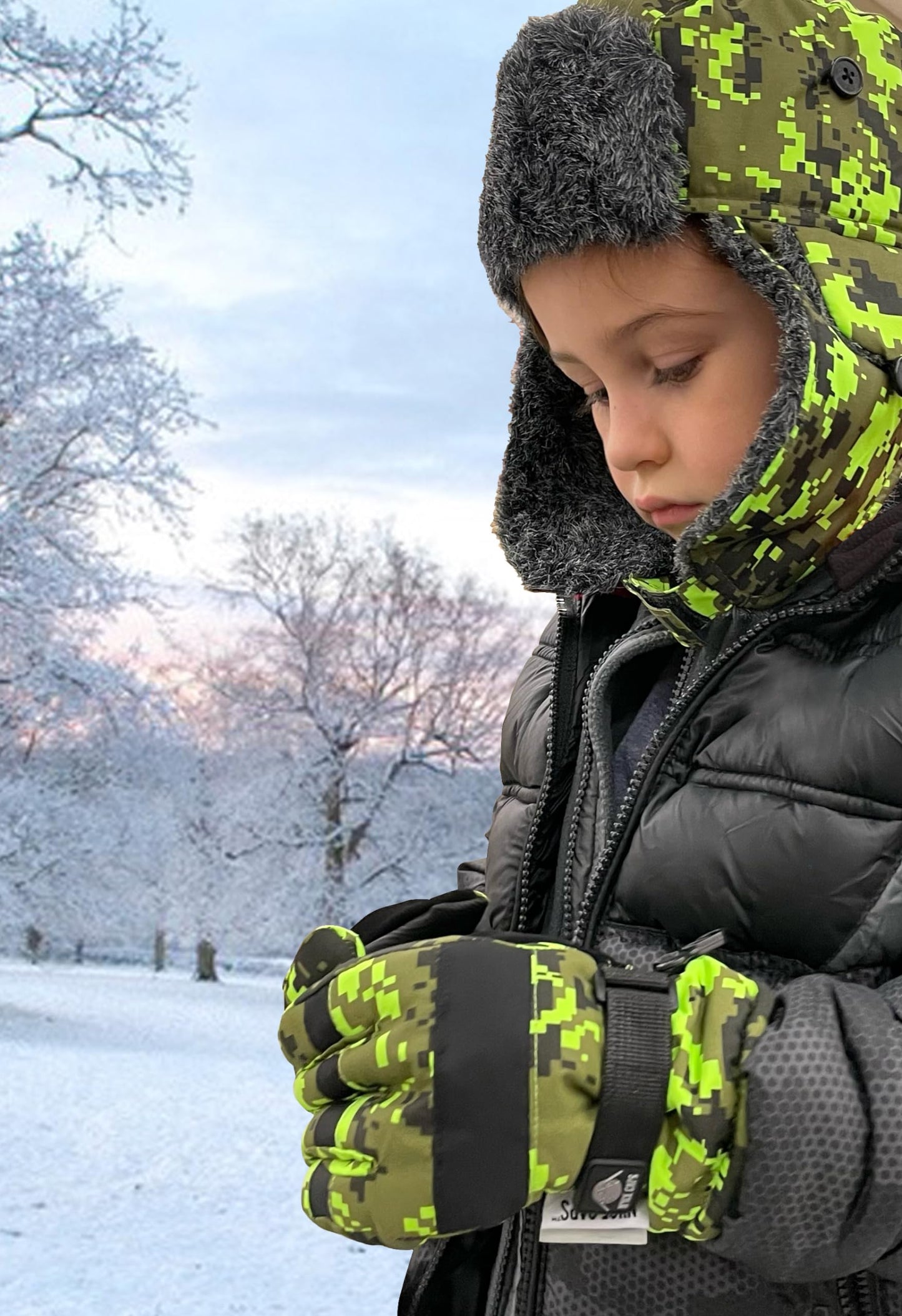 N'Ice Caps - Guantes de esquí para niños (Impermeables, con crestas) - Negro - 7-8 años