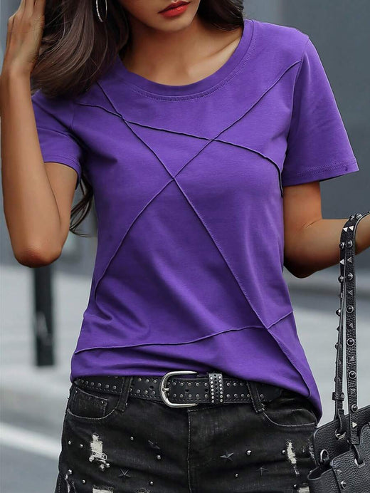 Balvessa Camiseta Casual Para Mujer De Verano Con Cuello Redondo, Manga Corta Y Diseño De División