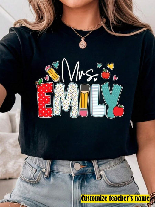 1 pieza Camiseta personalizada para profesor con nombre, regalos personalizados de agradecimiento para profesores, camiseta de regreso a la escuela para profesores, camiseta gráfica de la vida de