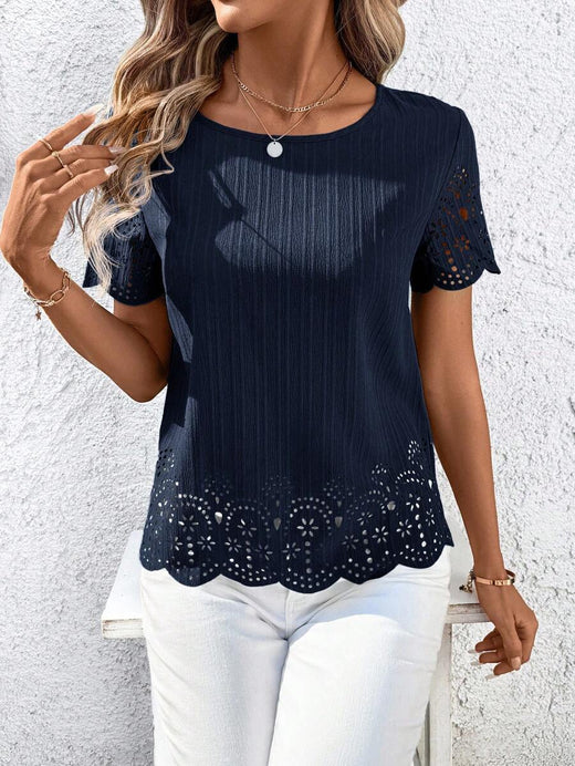 SHEIN Clasi Camisa casual de mujer de manga corta con efecto quemado de unicolor, primavera/verano