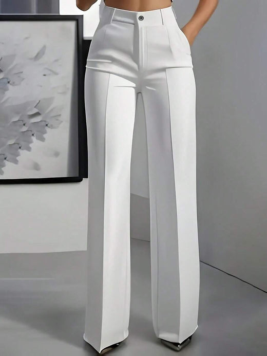Pantalones rectos de unicolor versátiles y de moda, color blanco, para primavera