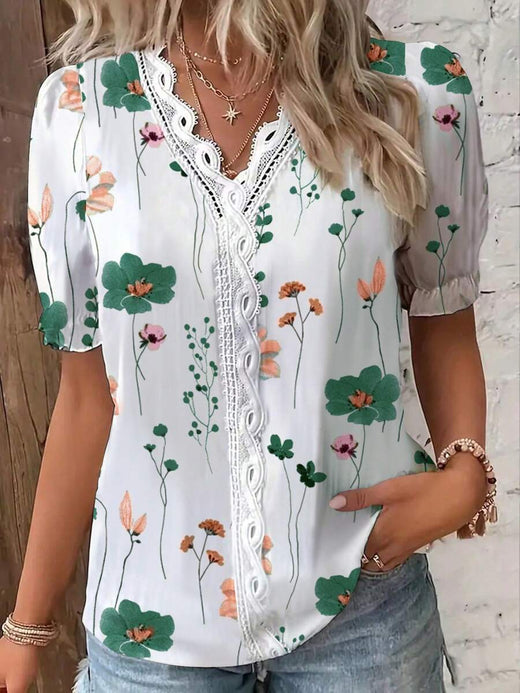 EMERY ROSE Blusa casual de mujer con estampado floral y mangas abullonadas, para verano