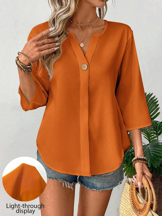 Balvessa Blusa de mujer con cuello en V de 3/4 de manga y unicolor para ir al trabajo