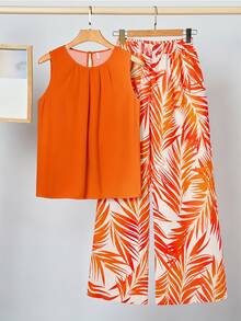 Conjunto de dos piezas para mujer: top sin mangas y pantalón de pierna ancha, atuendo casual de verano con opciones de estampado de hojas/lunares, conjunto de dos piezas a juego, conjunto de verano de dos piezas, conjunto de dos piezas coord, conjunto de
