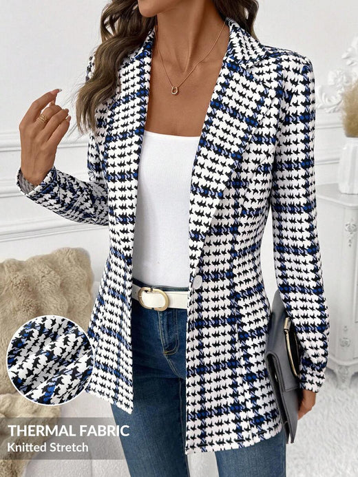 SHEIN Clasi Blazer elegante a cuadros para mujer, blazer de manga larga versátil para uso diario, chaqueta clásica a cuadros para ir al trabajo, blazers de mujer de otoño, blazers%2