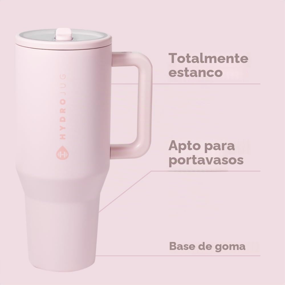 HydroJug Traveler - Botella de agua de 32 onzas con asa y popote abatible, cabe en el portavasos, vaso resistente a fugas, reutilizable, aislado, acero inoxidable y base de goma, regalos para mujeres