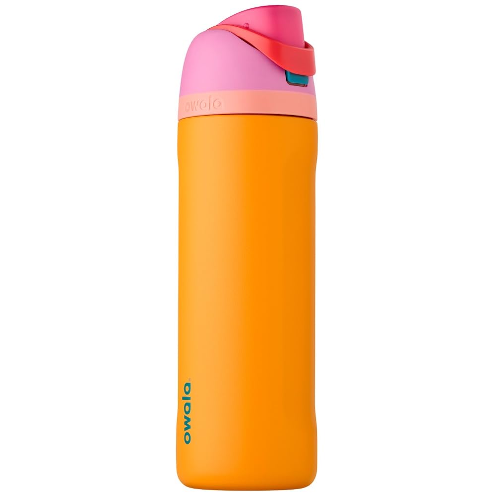 Owala FreeSip botella agua acero inoxidable con pajita, 710 ml - Botella térmica a prueba de fugas para el deporte y los viajes, sin BPA, Tropical