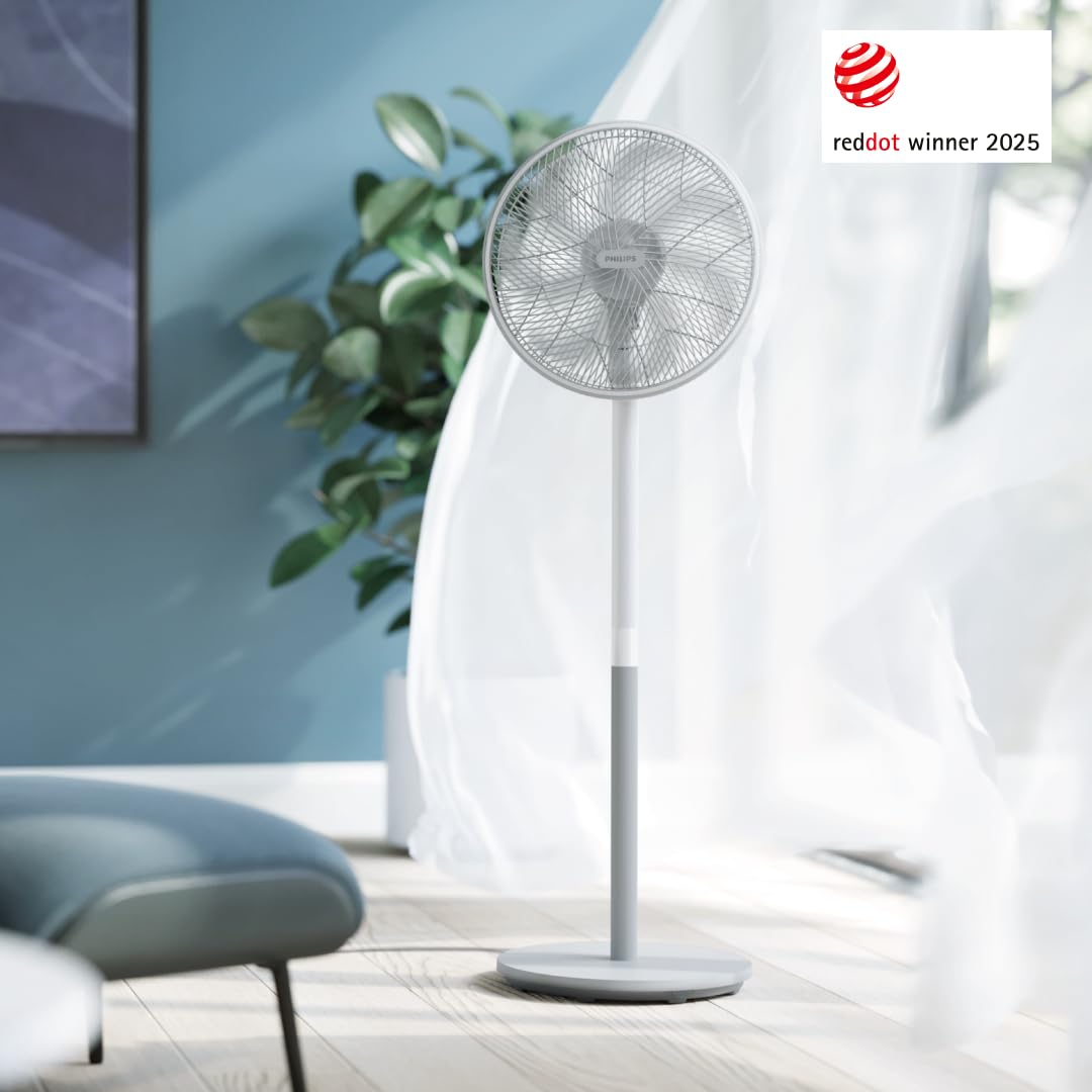 PHILIPS Serie 2000 Ventilador de pedestal. Ultrasilencioso con tecnología SilentWings. 19 dB. Ventilador de pie y de sobremesa 2 en 1. Inclina y oscila. Temporizador de 12h. Blanco. (CX2550/00)