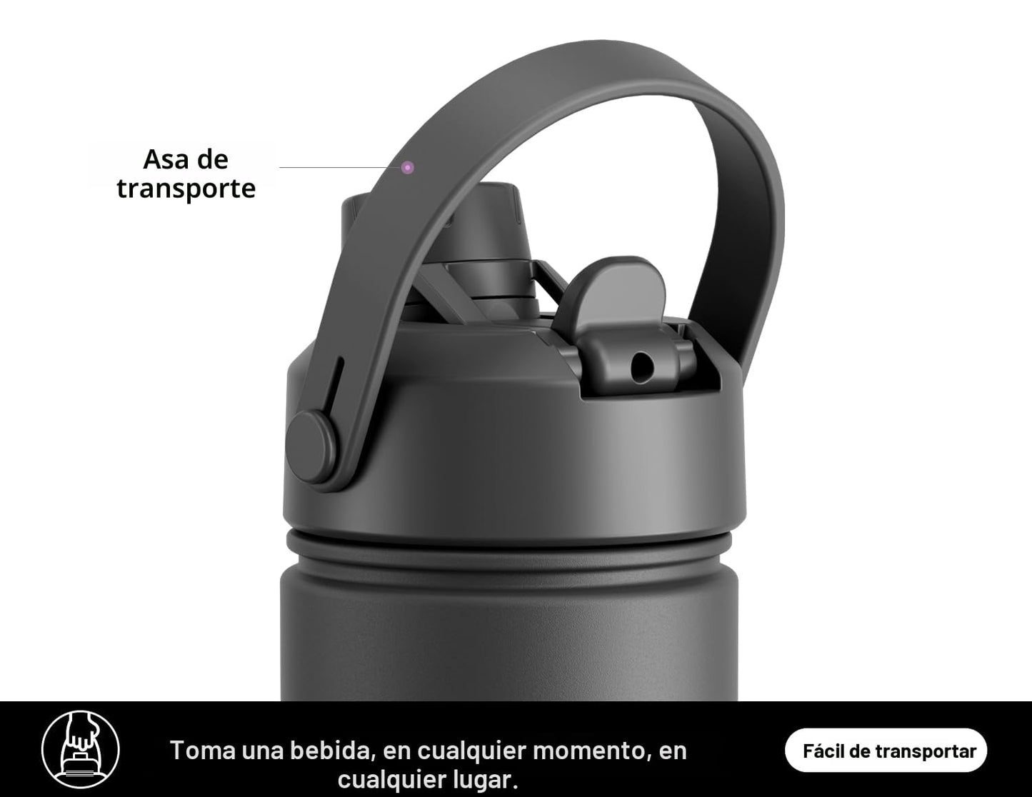 POWCAN Botella de agua térmica de 768 ml/26 oz con pajita y boquilla 2 en 1, mantiene el frío 24 horas, a prueba de fugas, se adapta al portavasos del coche, botella de acero inoxidable (Dark Knight)