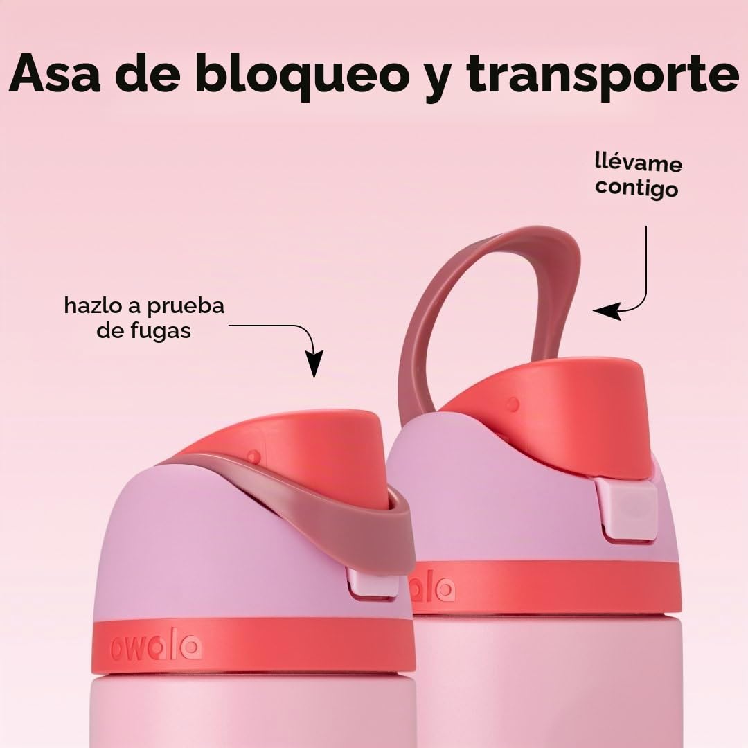 Owala FreeSip botella agua acero inoxidable con pajita, 710 ml - Botella térmica a prueba de fugas para el deporte y los viajes, sin BPA, Angle Food Cake