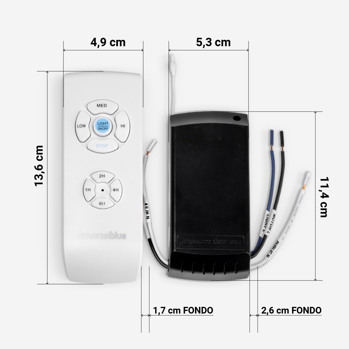 UNIVERSALBLUE Mando a Distancia Universal para Ventilador de Techo con 3 Velocidades | Control Remoto con 4 Temporizadores y Luz - Lámpara | Fácil Instalación (1 SET)