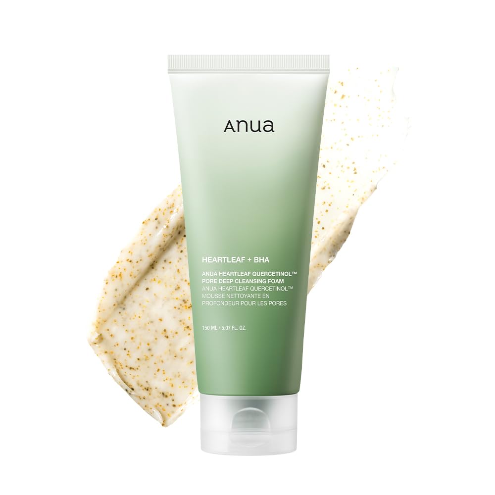 ANUA Espuma limpiadora profunda de poros con quercetinol Heartleaf, limpiador facial, para doble limpieza, BHA, ácido hialurónico, lavado facial, eliminador de puntos negros, (150 ml/5,07 fl.oz.)