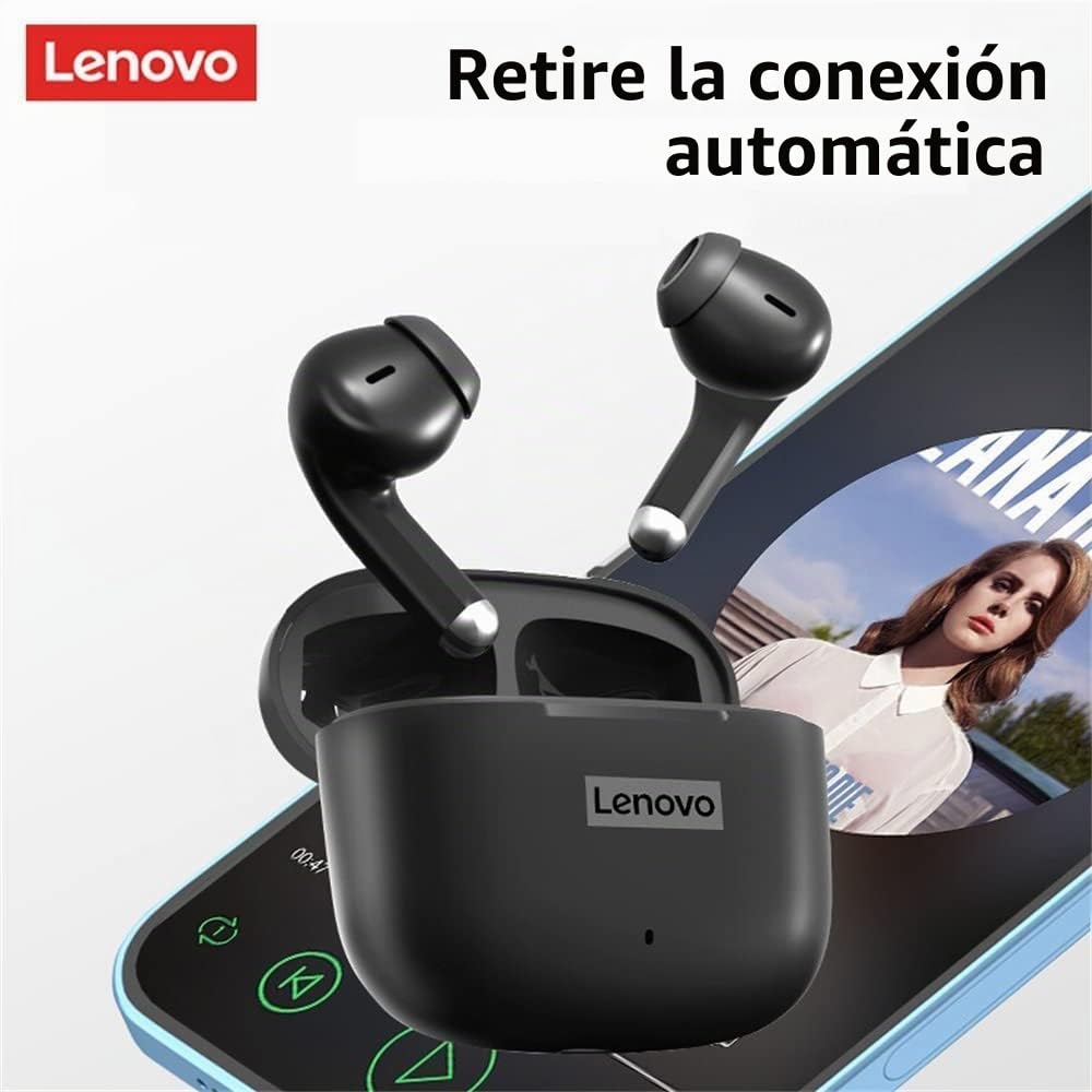 Lenovo LP40 Pro - Auriculares inalámbricos Bluetooth 5.1, 25 horas de reproducción, USB-C, carga rápida, graves profundos, control táctil, IPX5, impermeables, deportivos