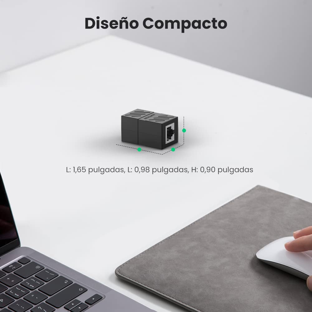 UGREEN 5 Unidades Adaptador RJ45 Hembra, Conector LAN Acoplador para Gigabit Ethernet 1000Mbps Cable de Red Cat 7/6/5 (Negro)
