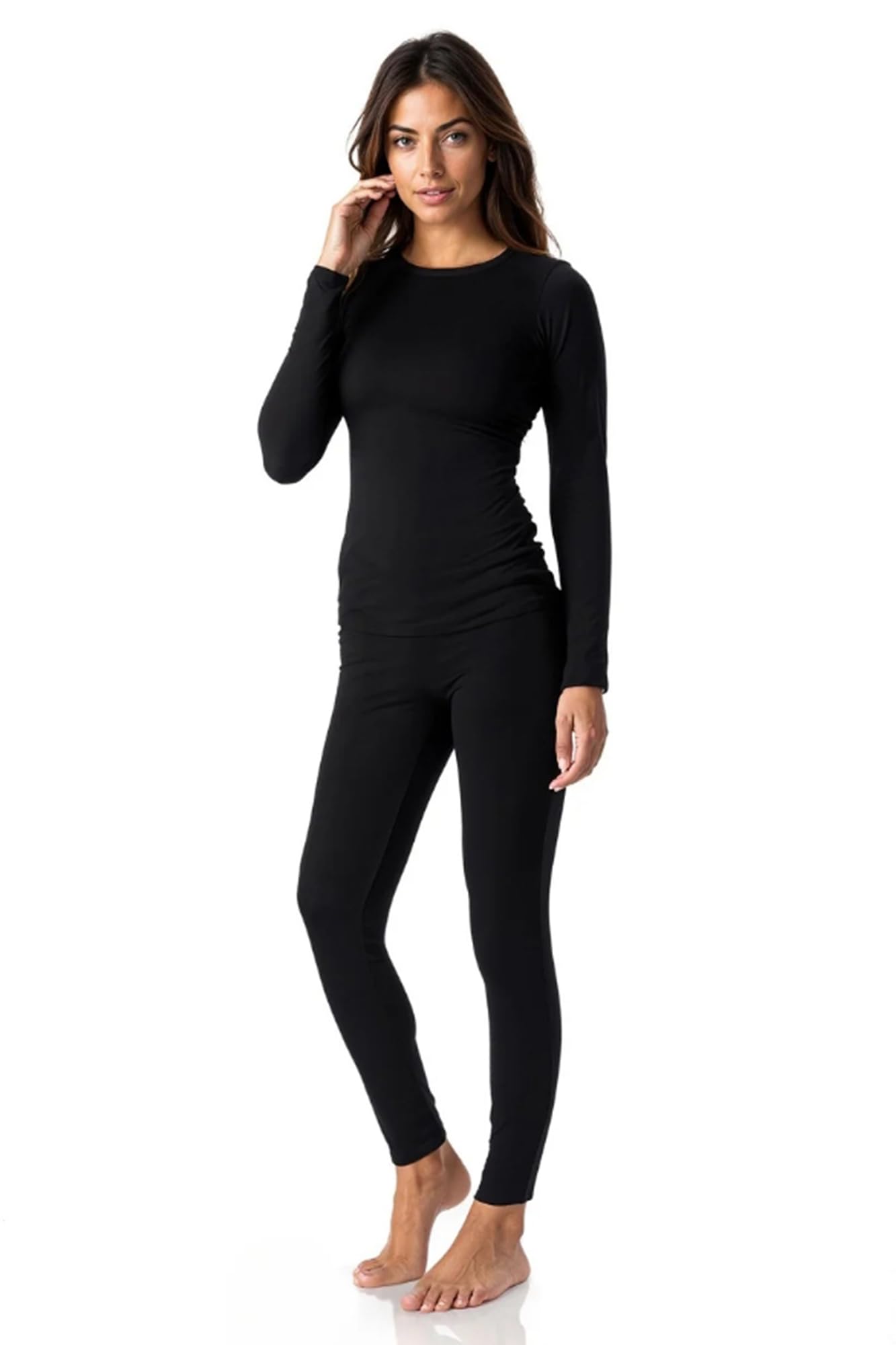 Thermajane Mujeres Ropa Interior térmica Suave con Negro Medio paño Grueso y Suave
