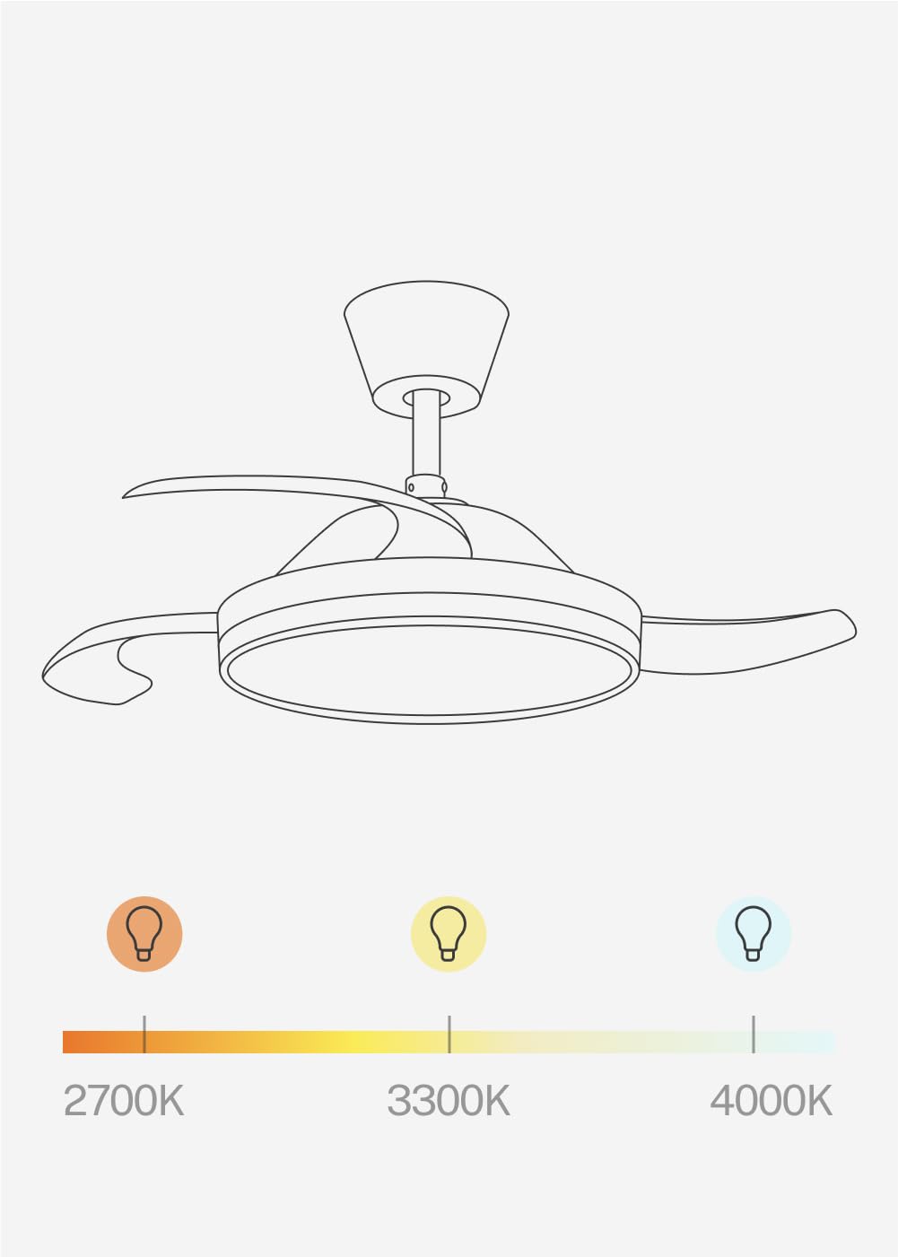 CREATE / WIND CLEAR M/Ventilador de techo con luz blanco madera clara con mando / 40W, Ø108 cm, temporizador, 6 velocidades, aspas retráctiles, 3 temperaturas de luz, función verano-invierno