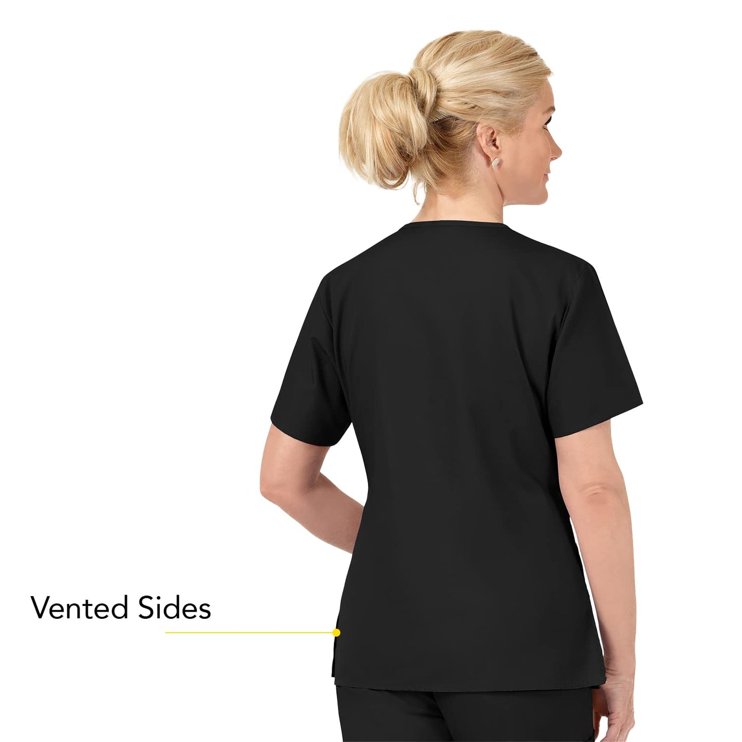 WonderWink Womens Origins Bravo V-Neck Top Medical Scrubs Shirt, Black, Medium US