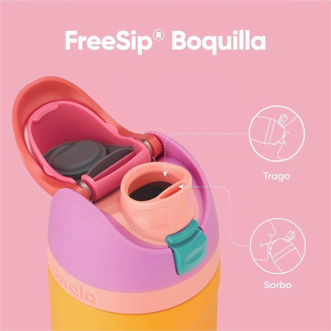 Owala FreeSip botella agua acero inoxidable con pajita, 710 ml - Botella térmica a prueba de fugas para el deporte y los viajes, sin BPA, Tropical