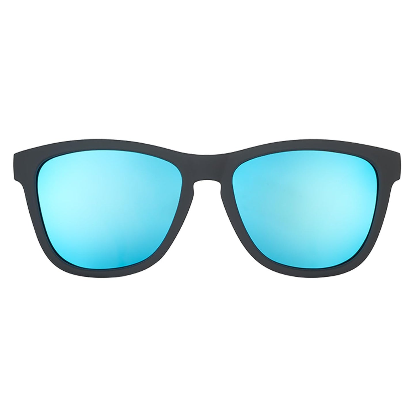 goodr Mick & Keith's Midnight Ramble - Gafas de sol polarizadas para hombres y mujeres, tamaño mediano (OG), marco sólido negro con lentes reflectantes de espejo azul, protección UV400