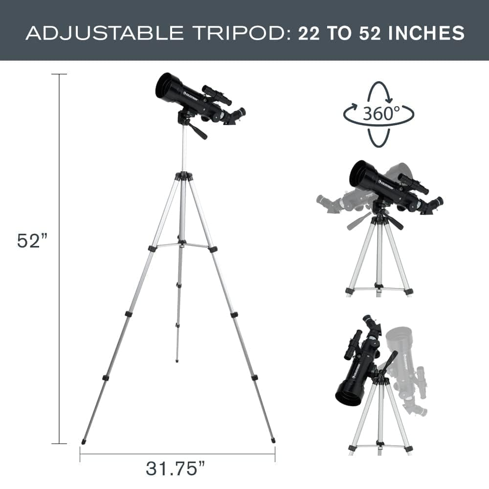 Celestron 21035 Travel Scope 70 Portable Refractor Telescope Kit with Backpack, Black